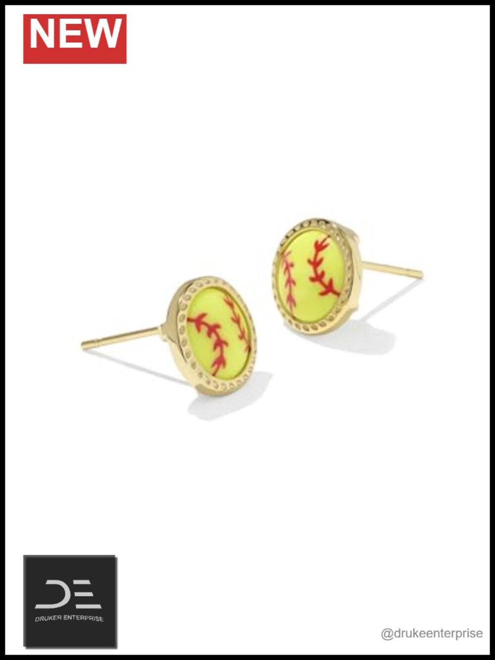 Gold Plated Softball Stud Earrings with Magnesite